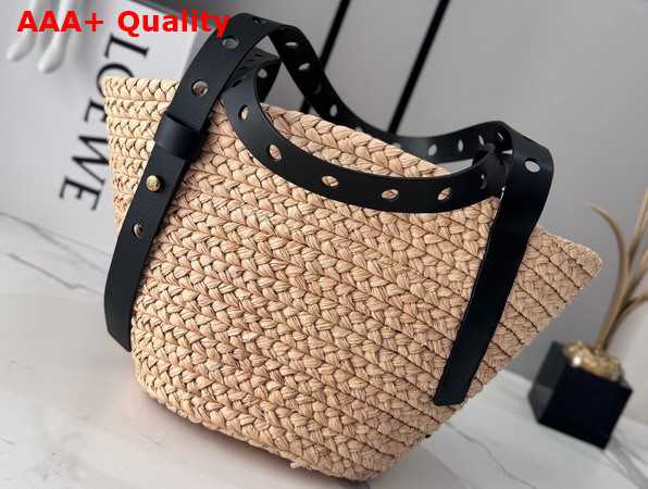 Loewe Punch Hole Basket Bag in Raffia and Calfskin Natural and Black Replica