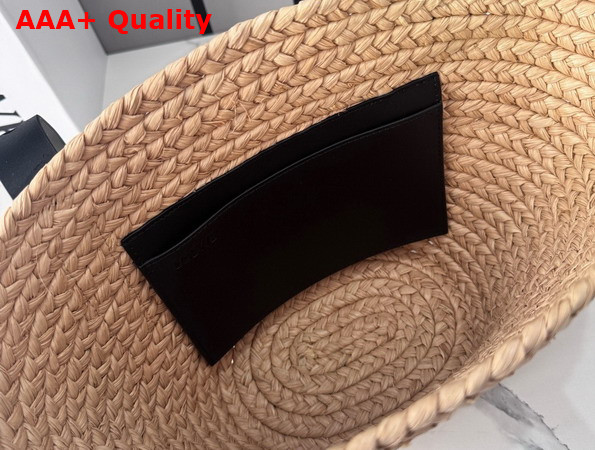 Loewe Punch Hole Basket Bag in Raffia and Calfskin Natural and Black Replica