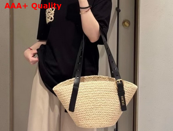 Loewe Punch Hole Basket Bag in Raffia and Calfskin Natural and Black Replica