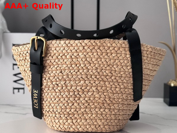Loewe Punch Hole Basket Bag in Raffia and Calfskin Natural and Black Replica