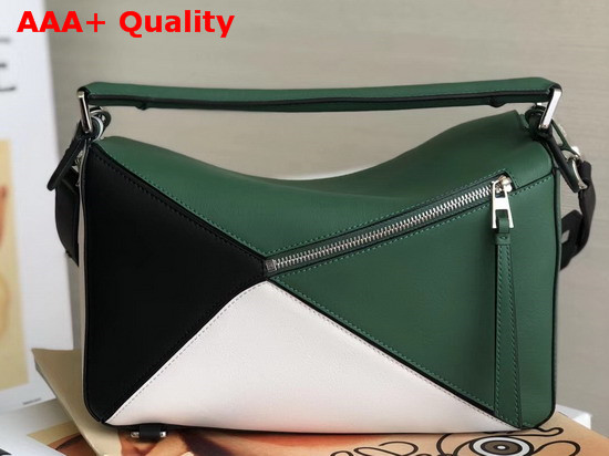 Loewe Puzzle Bag Green and White and Black Calfskin Replica