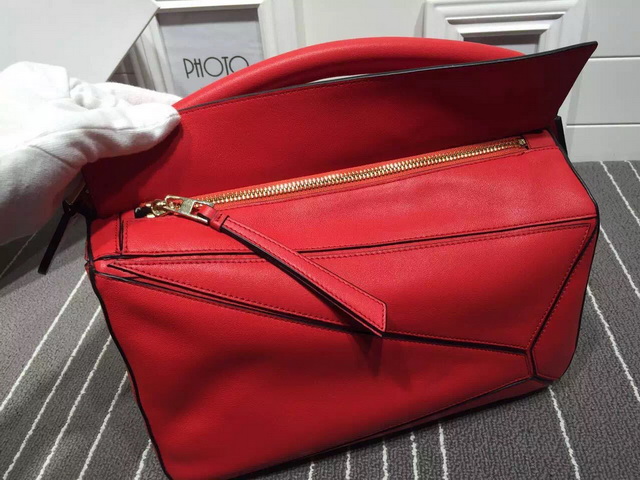 Loewe Puzzle Bag in Red Calf Leather with Embossed Anagram for Sale