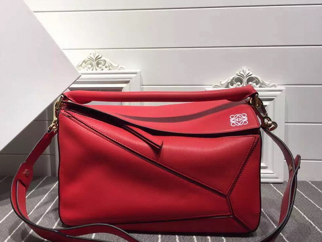 Loewe Puzzle Bag in Red Calf Leather with Embossed Anagram for Sale