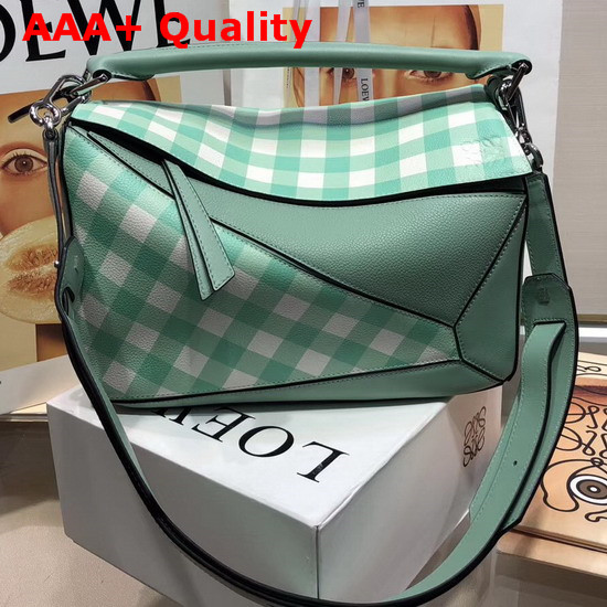 Loewe Puzzle Gingham Bag Sea Water Green Replica