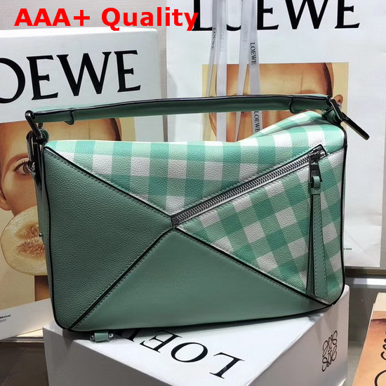 Loewe Puzzle Gingham Bag Sea Water Green Replica