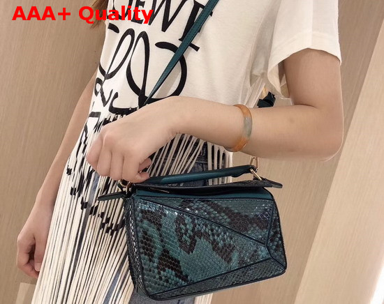 Loewe Puzzle Mini Bag in Green Python Replica