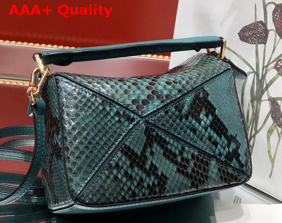 Loewe Puzzle Mini Bag in Green Python Replica