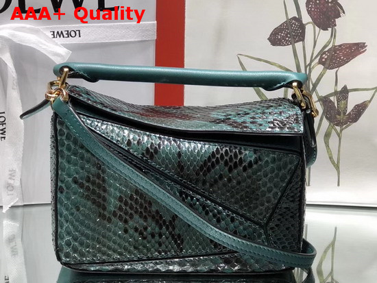 Loewe Puzzle Mini Bag in Green Python Replica