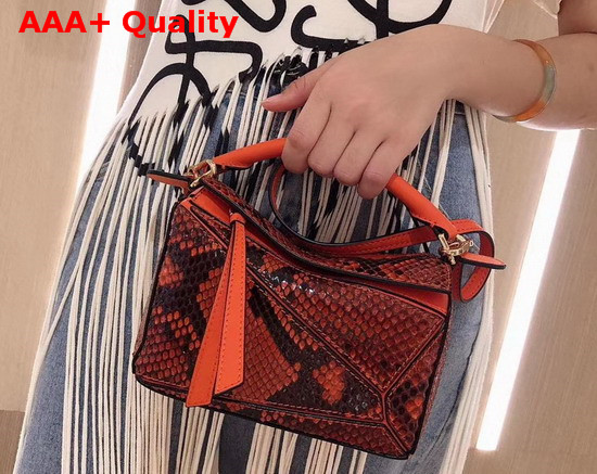 Loewe Puzzle Mini Bag in Orange Python Replica