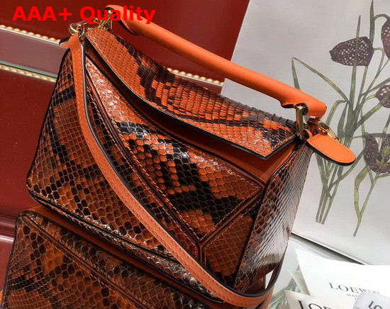 Loewe Puzzle Mini Bag in Orange Python Replica