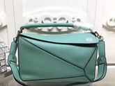Loewe Puzzle Shoulder Bag in Mint Green Calf Leather with Embossed Anagram For Sale
