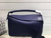 Loewe Puzzle Shoulder Bag in Navy Blue Calf Leather with Embossed Anagram For Sale