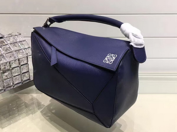 Loewe Puzzle Shoulder Bag in Navy Blue Calf Leather with Embossed Anagram For Sale