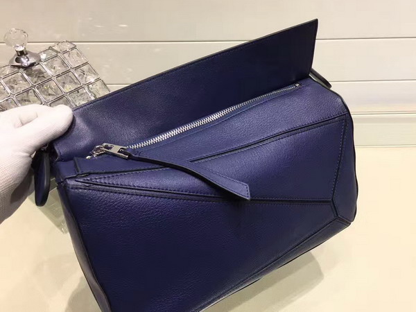 Loewe Puzzle Shoulder Bag in Navy Blue Calf Leather with Embossed Anagram For Sale