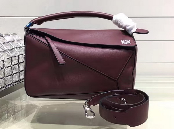 Loewe Puzzle Shoulder in Burgundy Calf Leather with Embossed Anagram for Sale