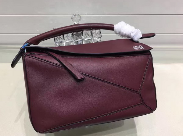 Loewe Puzzle Shoulder in Burgundy Calf Leather with Embossed Anagram for Sale