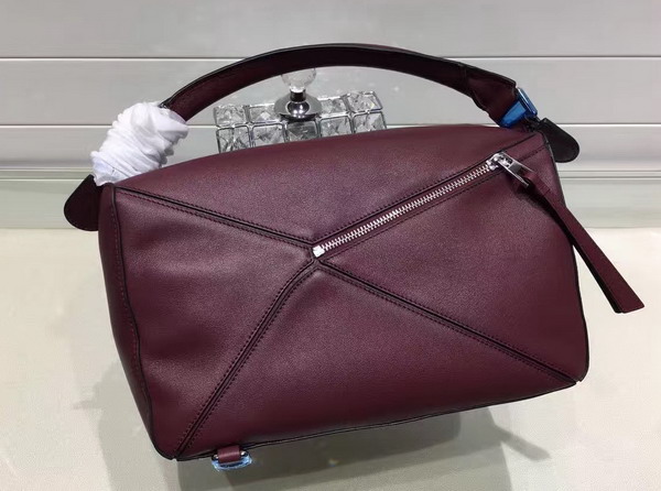 Loewe Puzzle Shoulder in Burgundy Calf Leather with Embossed Anagram for Sale