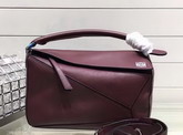 Loewe Puzzle Shoulder in Burgundy Calf Leather with Embossed Anagram for Sale