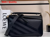 Loewe Puzzle Small Leather and Suede Top Handbag in Black Replica