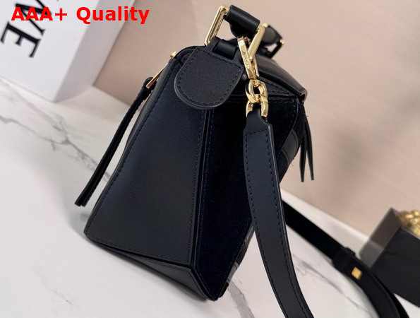 Loewe Puzzle Small Leather and Suede Top Handbag in Black Replica