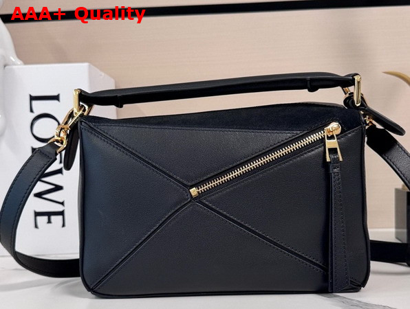 Loewe Puzzle Small Leather and Suede Top Handbag in Black Replica