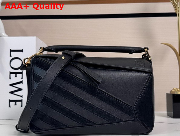 Loewe Puzzle Small Leather and Suede Top Handbag in Black Replica