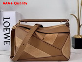 Loewe Puzzle Small Leather and Suede Top Handbag in Brown Replica