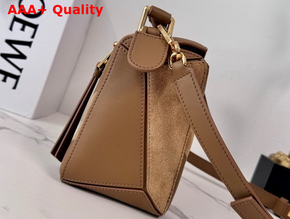 Loewe Puzzle Small Leather and Suede Top Handbag in Brown Replica