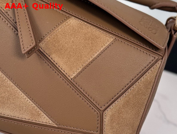 Loewe Puzzle Small Leather and Suede Top Handbag in Brown Replica