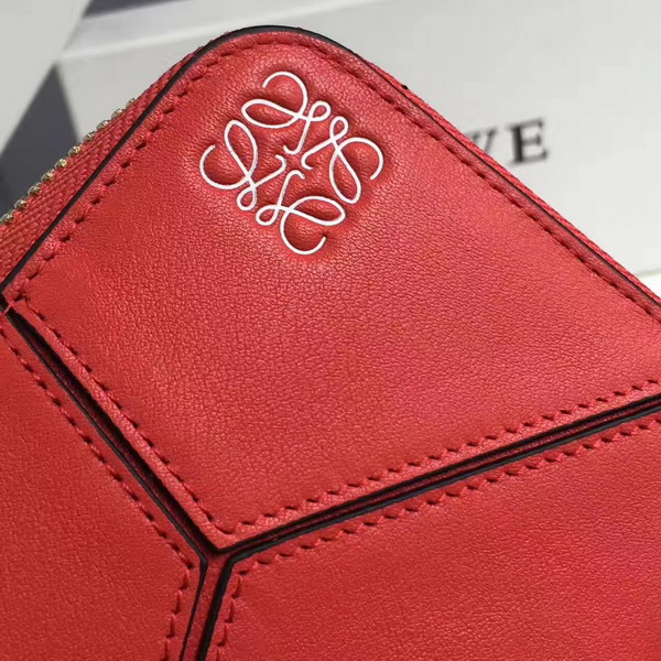 Loewe Puzzle Zip Around Wallet Coral Calf Leather For Sale