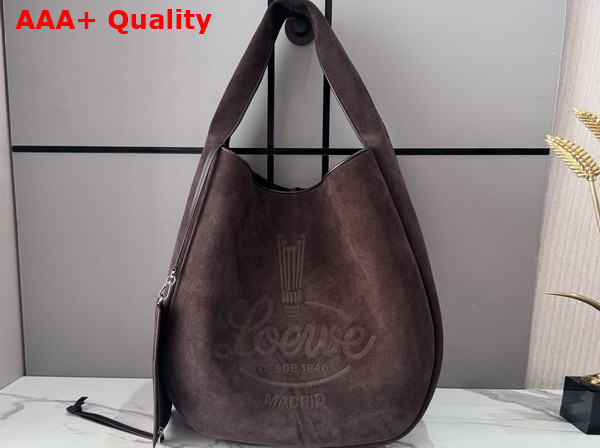 Loewe Roomy Hobo in Suede Calfskin Dark Brown Replica