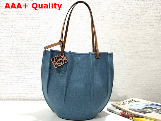 Loewe Shell Tote Bag in Denim and Calfskin Washed Indigo Tan Replica