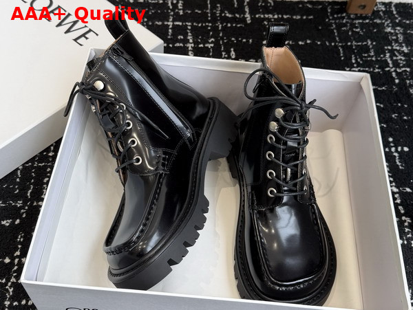 Loewe Sierra Combat Ankle Boot in Black Shiny Calfskin Replica