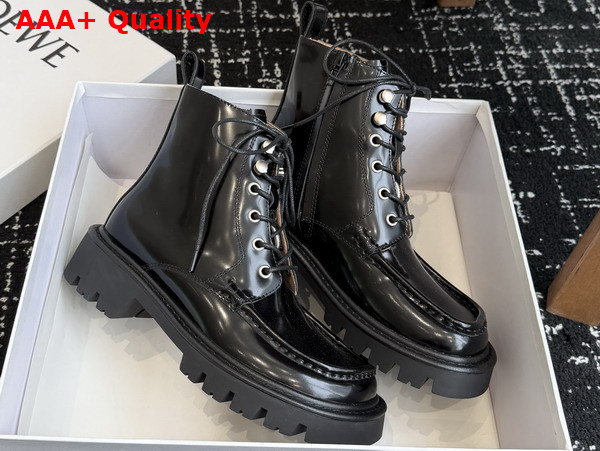 Loewe Sierra Combat Ankle Boot in Black Shiny Calfskin Replica