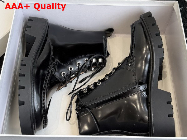 Loewe Sierra Combat Ankle Boot in Black Shiny Calfskin Replica