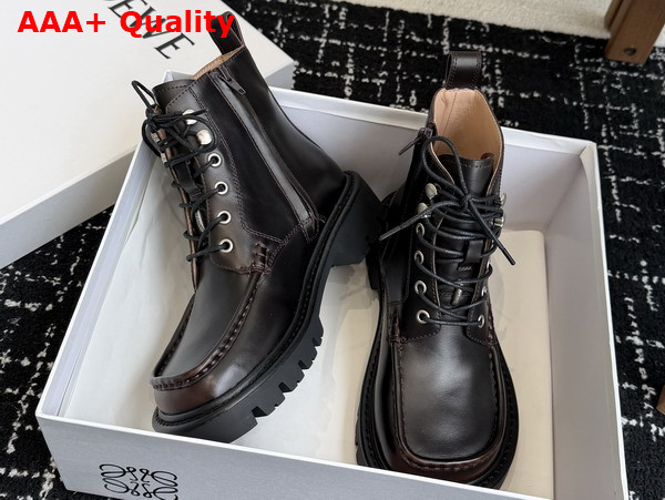 Loewe Sierra Combat Ankle Boot in Dark Brown Brushed Off Calfskin Replica