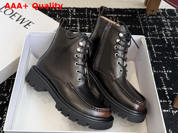 Loewe Sierra Combat Ankle Boot in Dark Brown Brushed Off Calfskin Replica