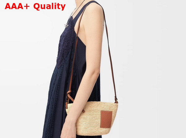Loewe Slit Pochette Bag in Raffia and Calfskin Natural and Tan Replica