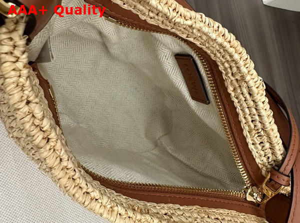 Loewe Slit Pochette Bag in Raffia and Calfskin Natural and Tan Replica