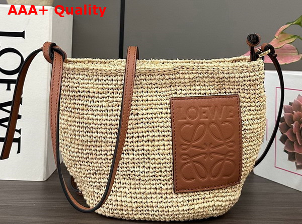 Loewe Slit Pochette Bag in Raffia and Calfskin Natural and Tan Replica