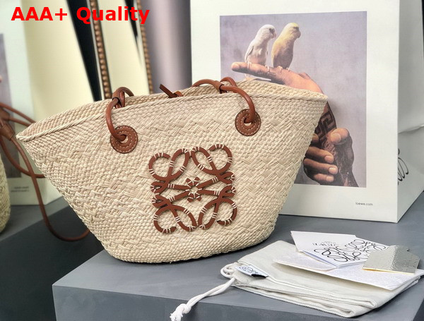 Loewe Small Anagram Basket Bag in Iraca Palm and Calfskin Natural Tan Replica