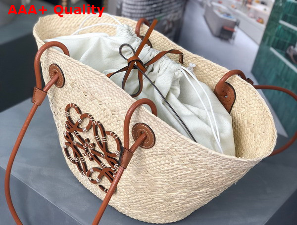 Loewe Small Anagram Basket Bag in Iraca Palm and Calfskin Natural Tan Replica