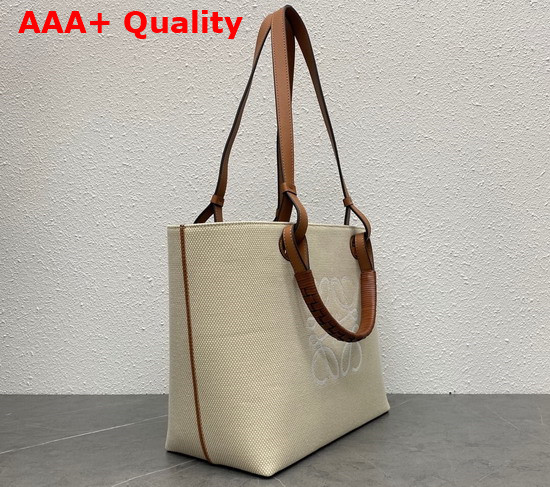 Loewe Small Anagram Tote Bag in Jacquard and Calfskin Ecru Tan Replica
