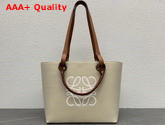 Loewe Small Anagram Tote Bag in Jacquard and Calfskin Ecru Tan Replica
