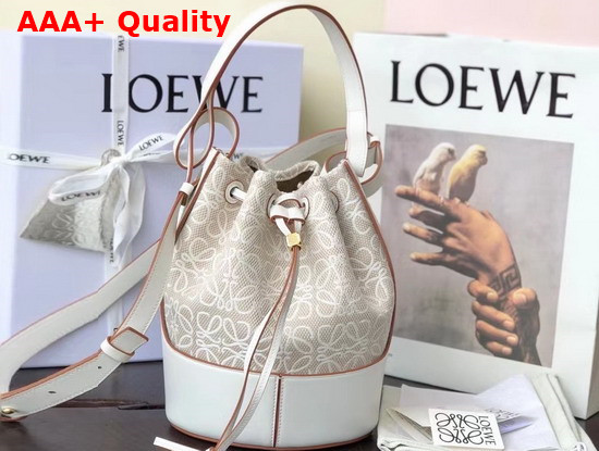 Loewe Small Balloon Bag in Anagram Jacquard and Calfskin Ecru and Tan Replica
