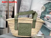 Loewe Small Basket Bag in Palm Leaf and Calfskin Natural Green Replica