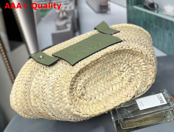 Loewe Small Basket Bag in Palm Leaf and Calfskin Natural Green Replica