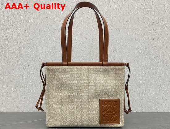Loewe Small Cushion Tote in Anagram Jacquard and Calfskin Ecru Tan Replica