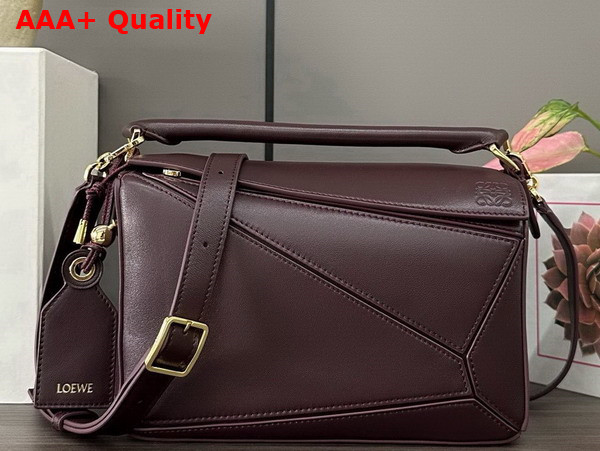 Loewe Small Featherlight Puzzle Bag in Dark Burgundy Nappa Lambskin Replica