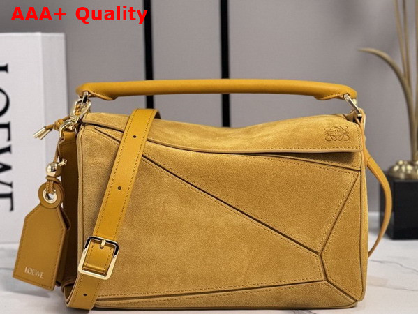 Loewe Small Featherlight Puzzle Bag in Suede Ochre Replica